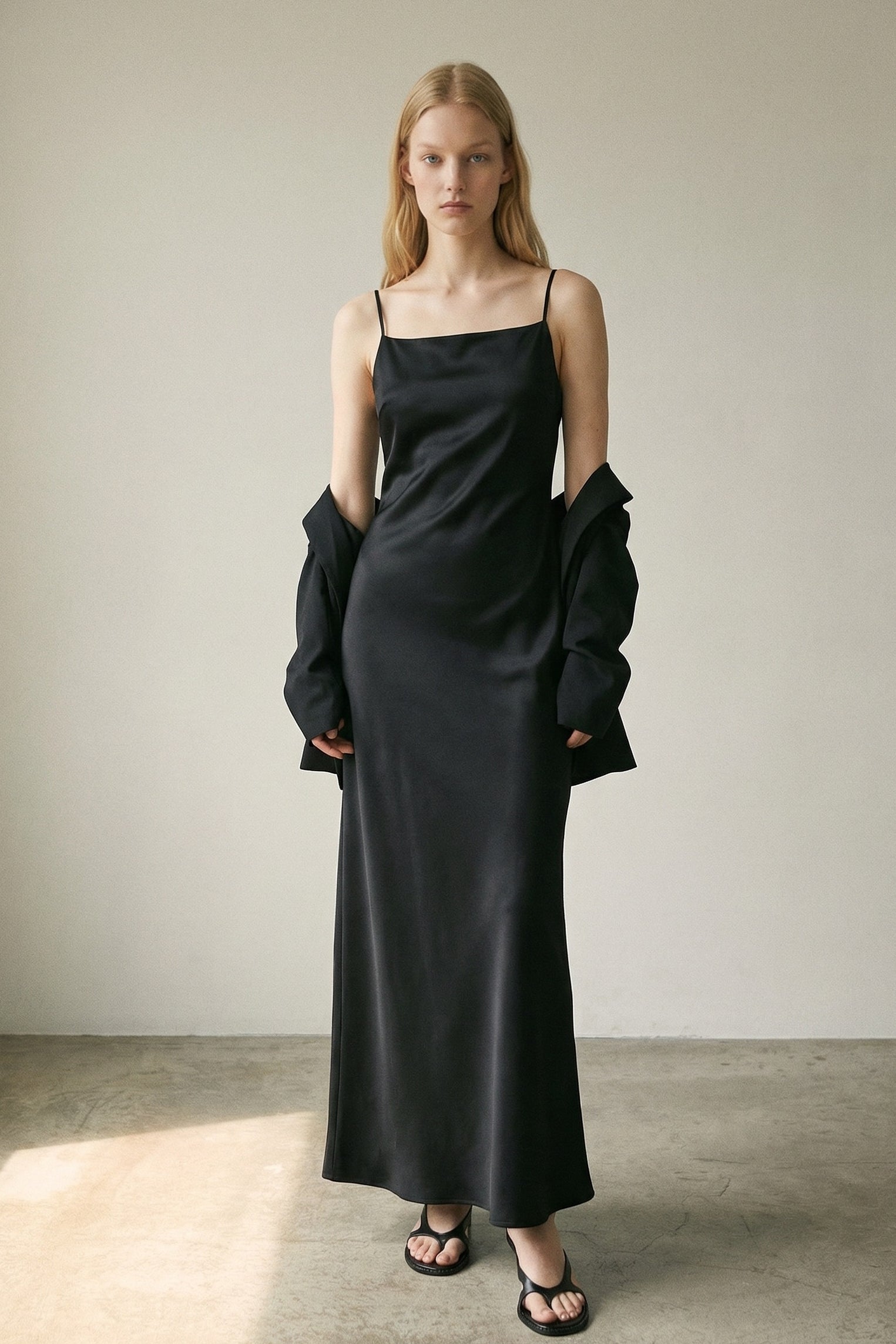 Satin Midi Dress Cardigan Set Oat / L