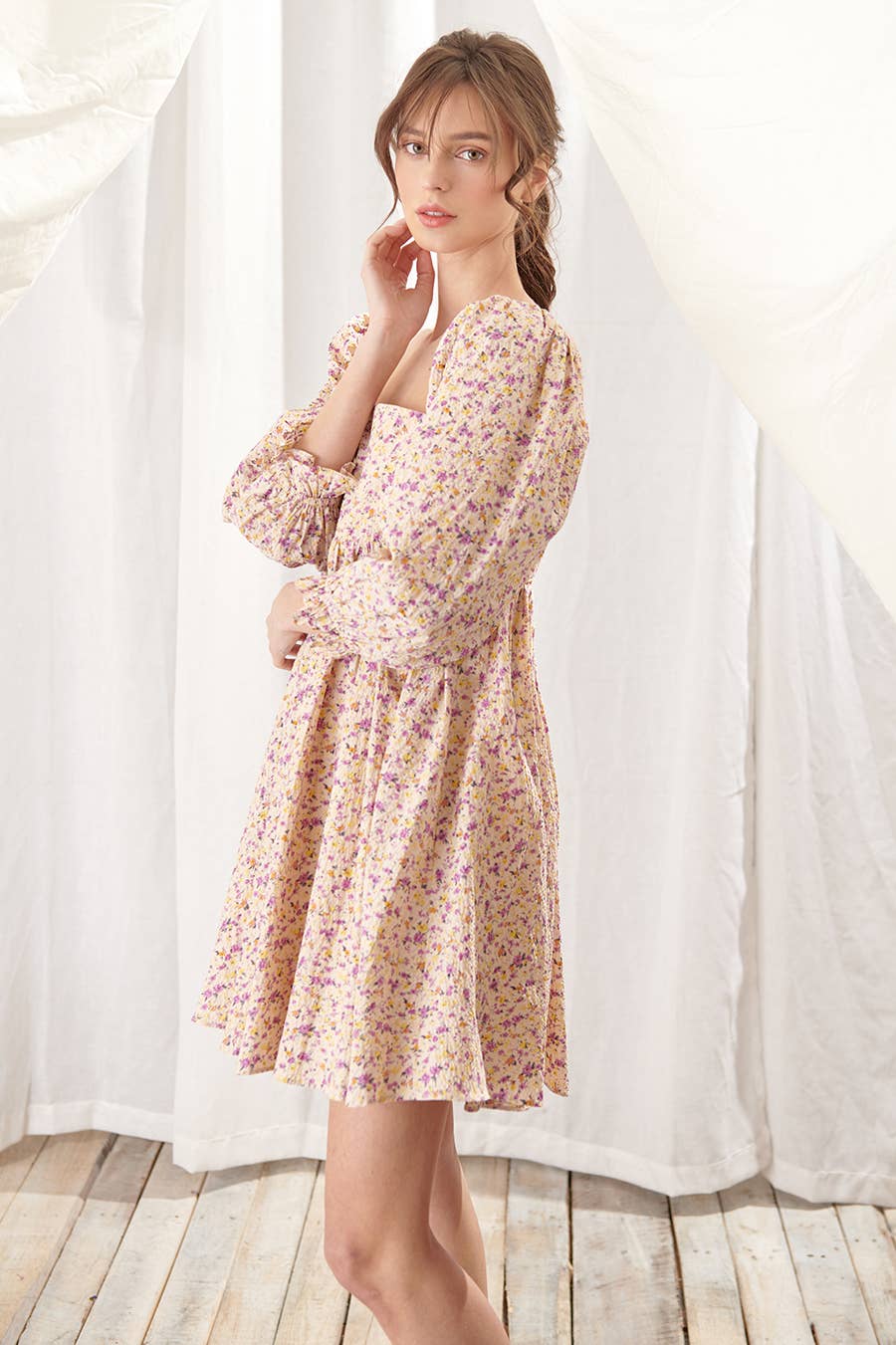 Floral-Print Crepe Baby Doll Mini Dress