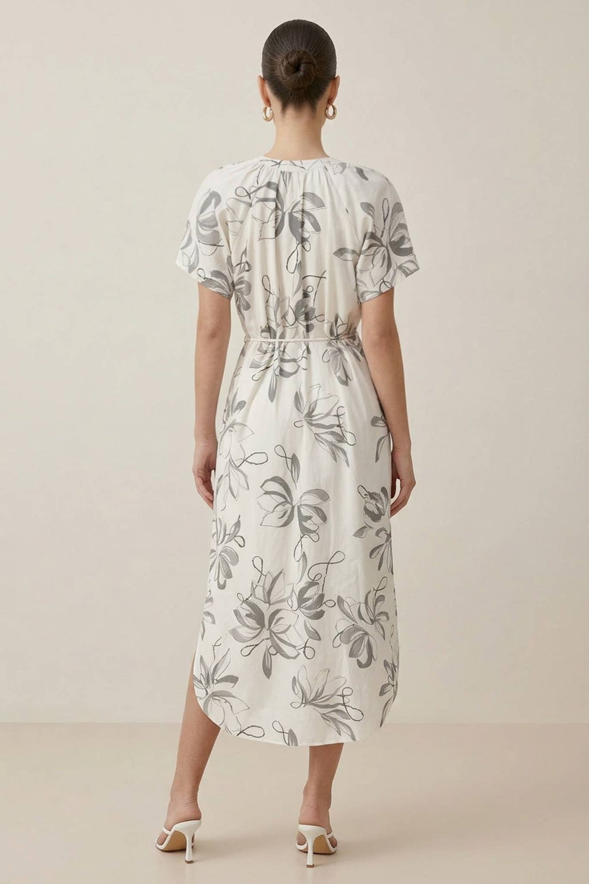 Printed V-Neckline Button Down Long Shirt Dress