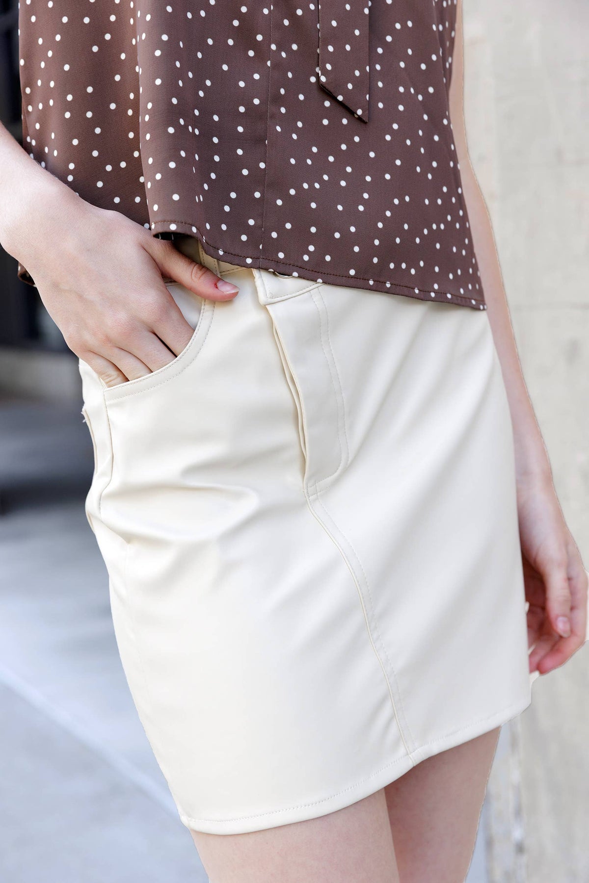 Asymmetric Waist Faux Leather Mini Skirt