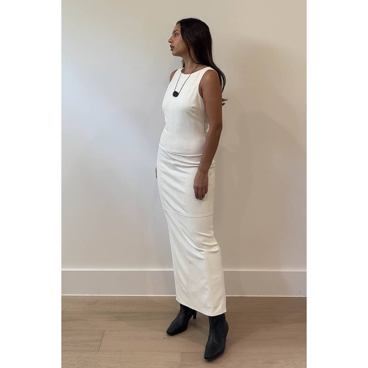 Faux Suede Sleeveless Top W/ Maxi Skirt