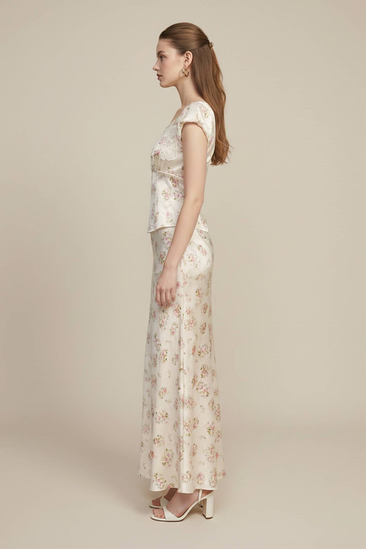 Puff Sleeve Lace Top And Skirt Set