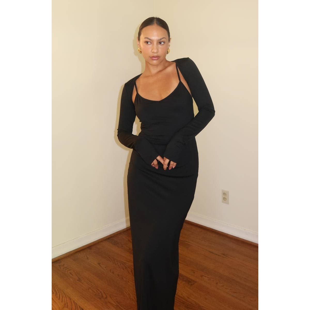 V Neck Maxi Dress W Bolero