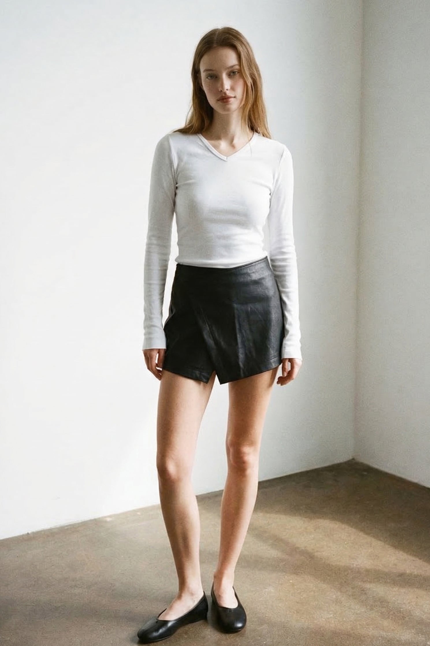 Faux Leather Wrap Mini Skort