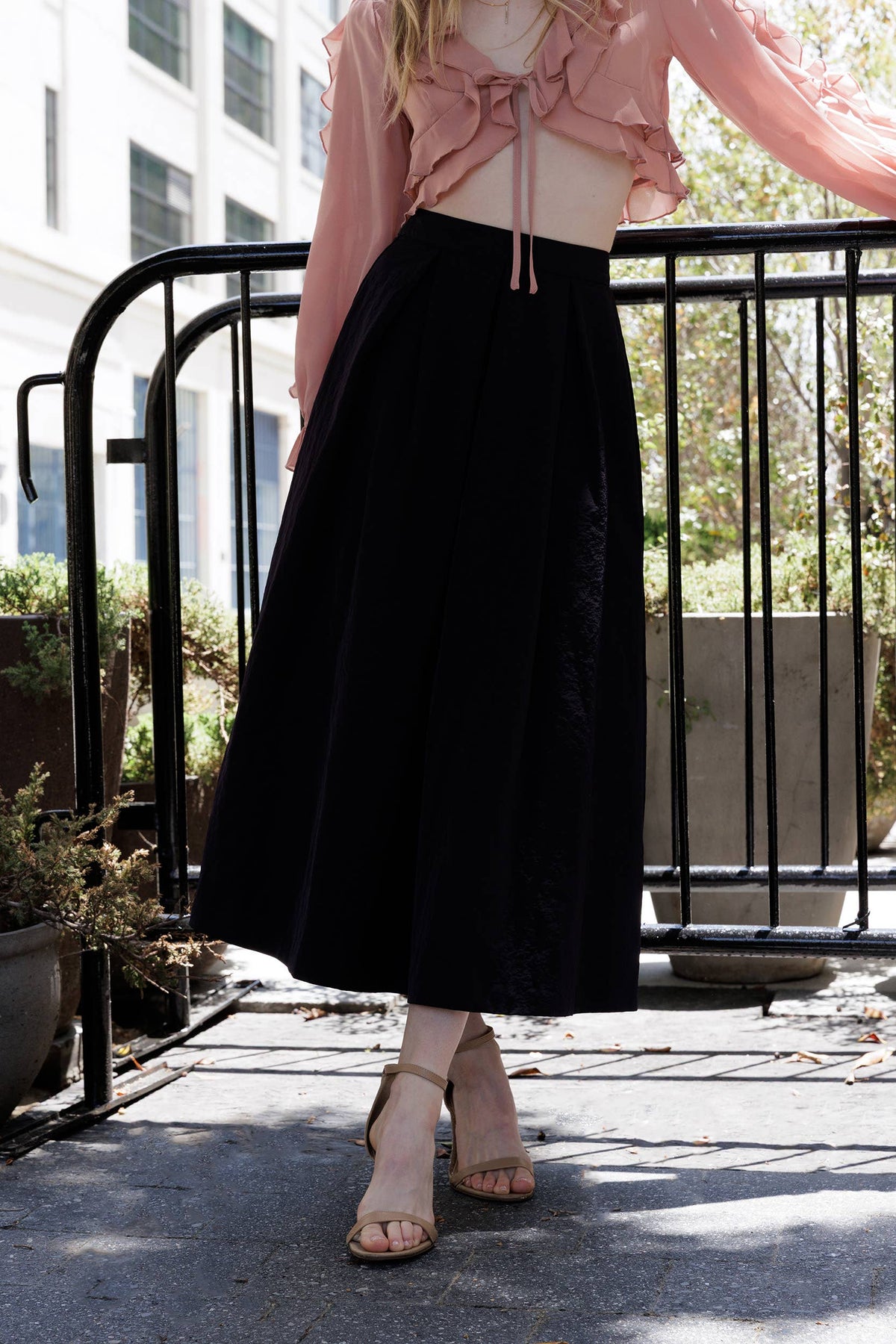 Monochromatic Pleated Midi Skirt