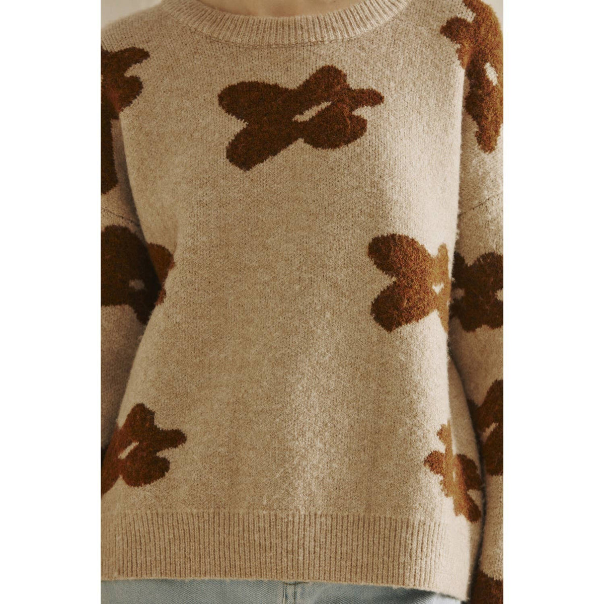 Groovy Floral Print Knit Sweater