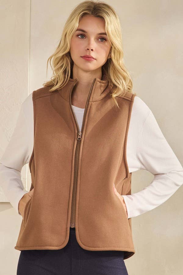 Cozy Comfort Fleece Full Zip Mock Neck Vest