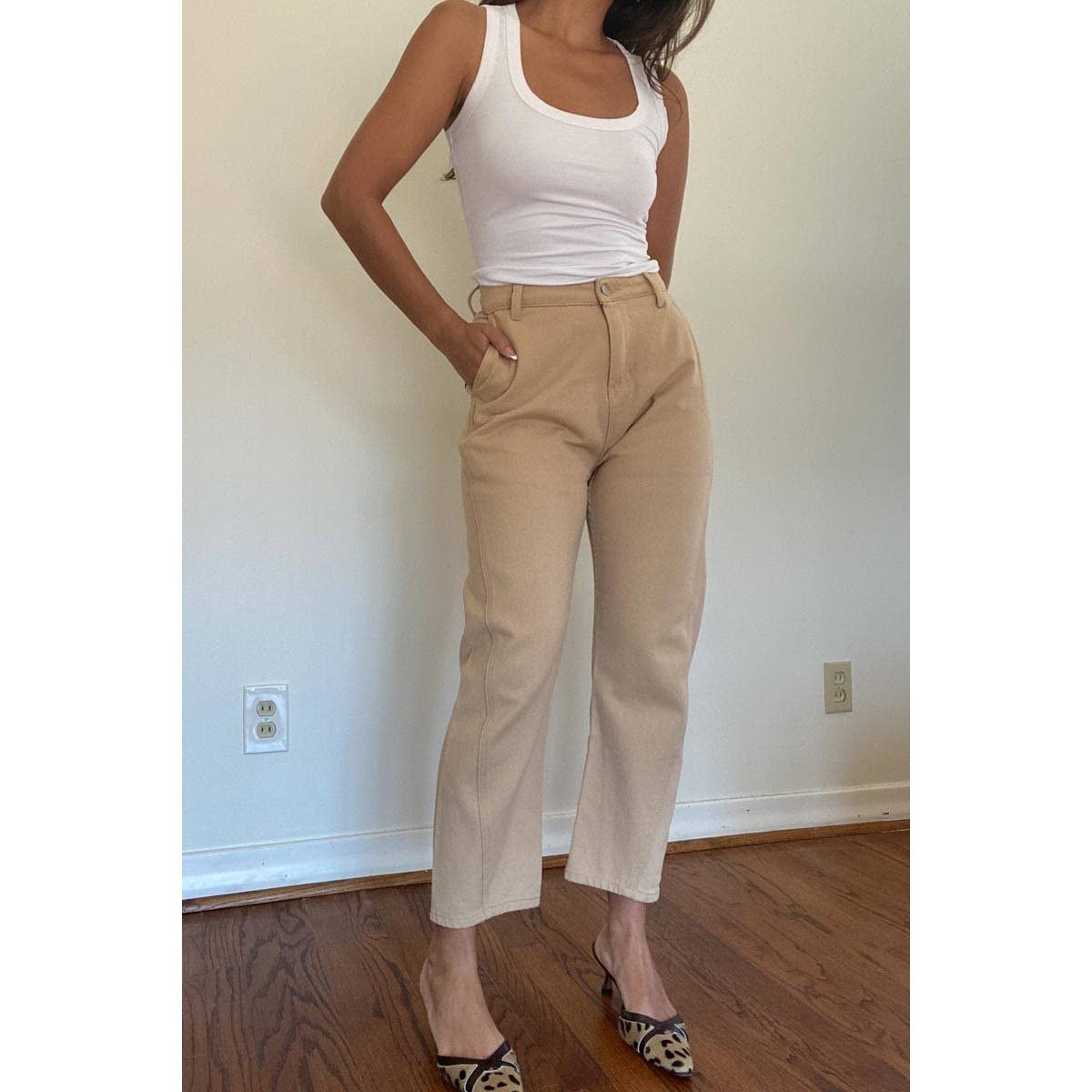 Casual High-Waisted Cropped Denim Pants