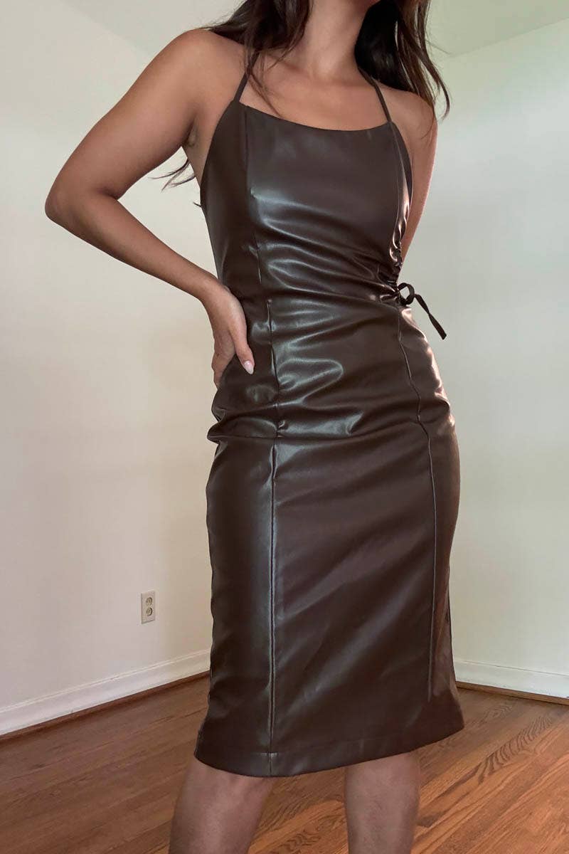 Cut Out Faux Leather Midi Dress – RECLOP