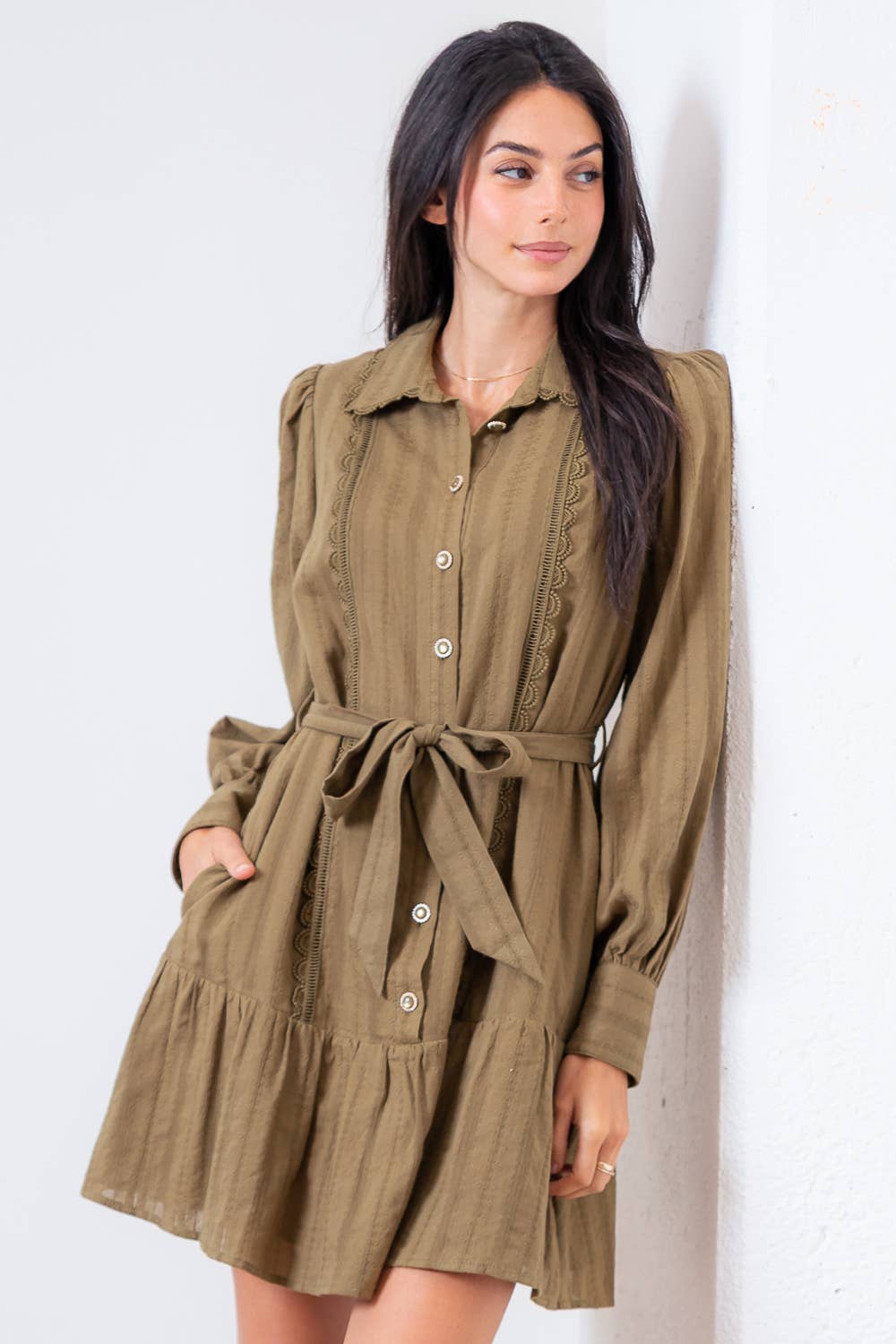 Lace Detailed Long Sleeve Flare Dress for Elegance