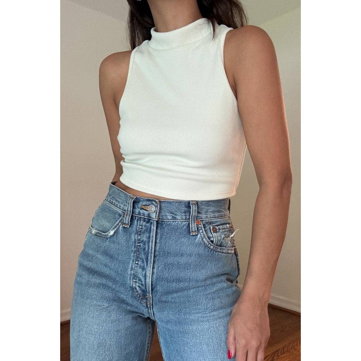 Soft Ribbed Turtle Neck Crop Top