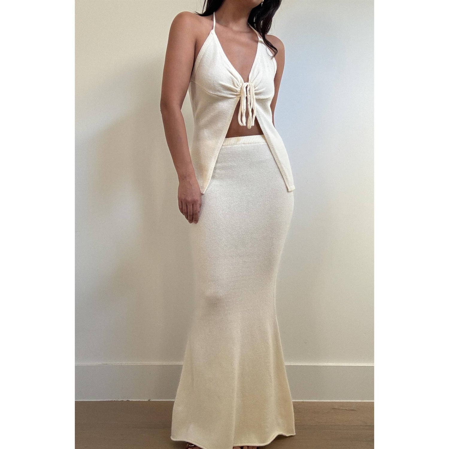 Bust Detail Halter Top and Maxi Skirt Set
