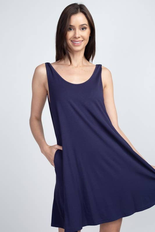Twist Strap Low Back Dress with Pockets