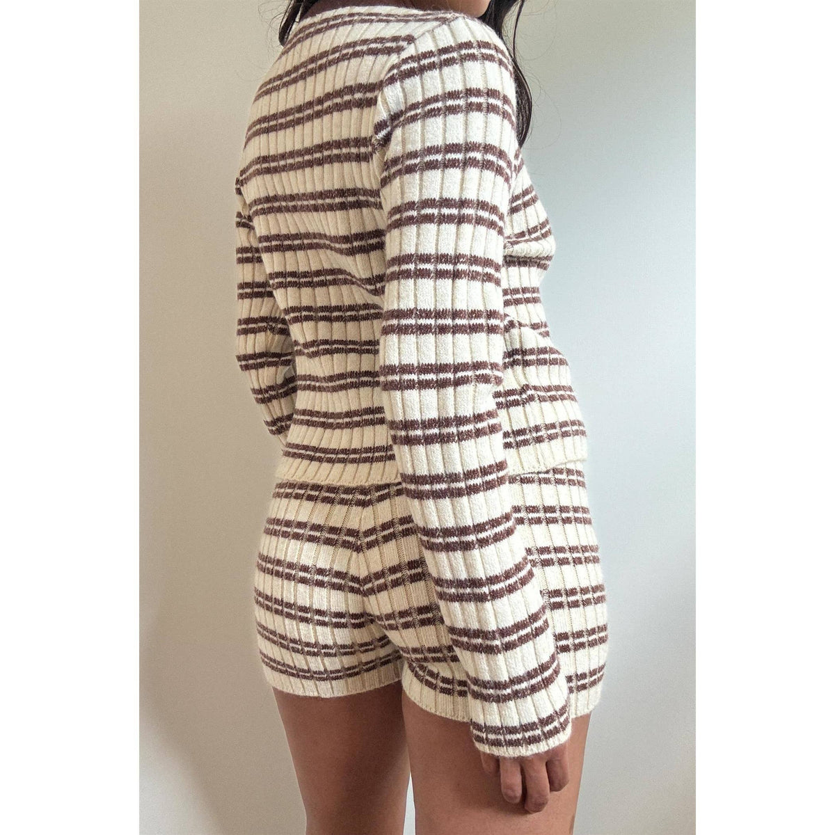 Stripe Knitted Cardigan W/ Shorts