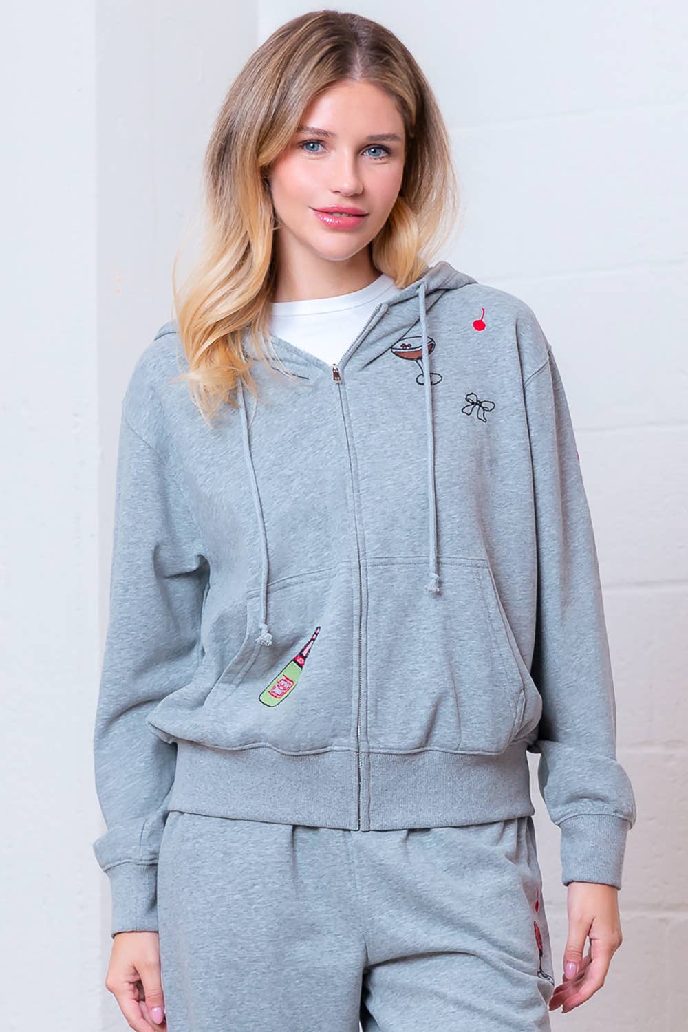 Zip Up Embroidered Jacket W Matching Pants
