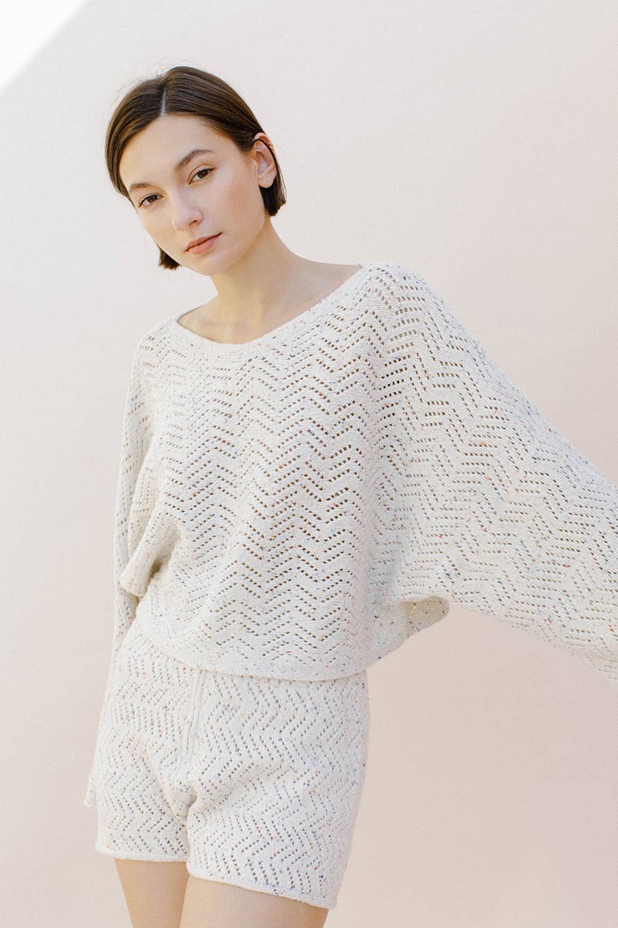 Speckled And Laser-Holed Knit Sweater