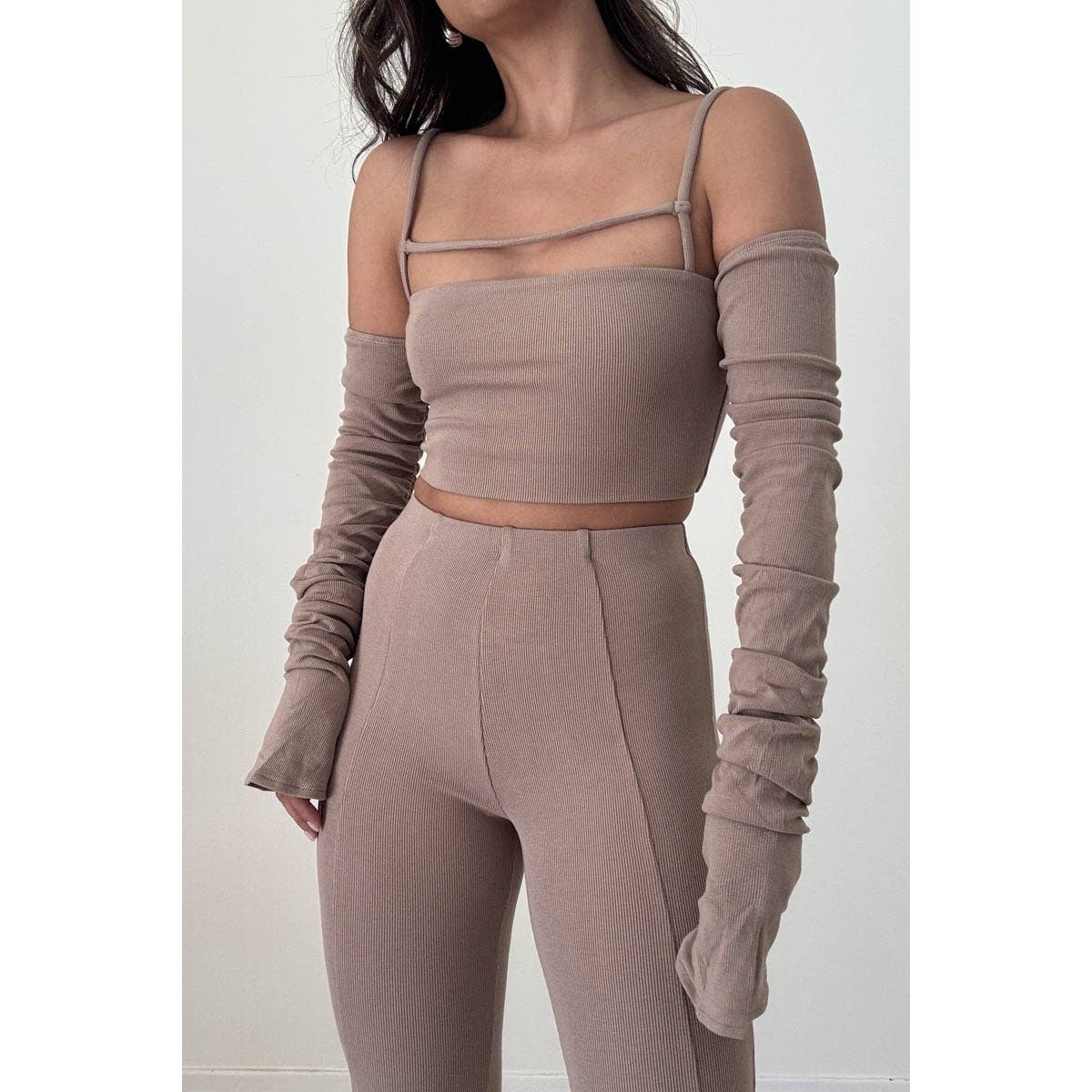 Ruched Long Sleeve Front Detail Crop Top