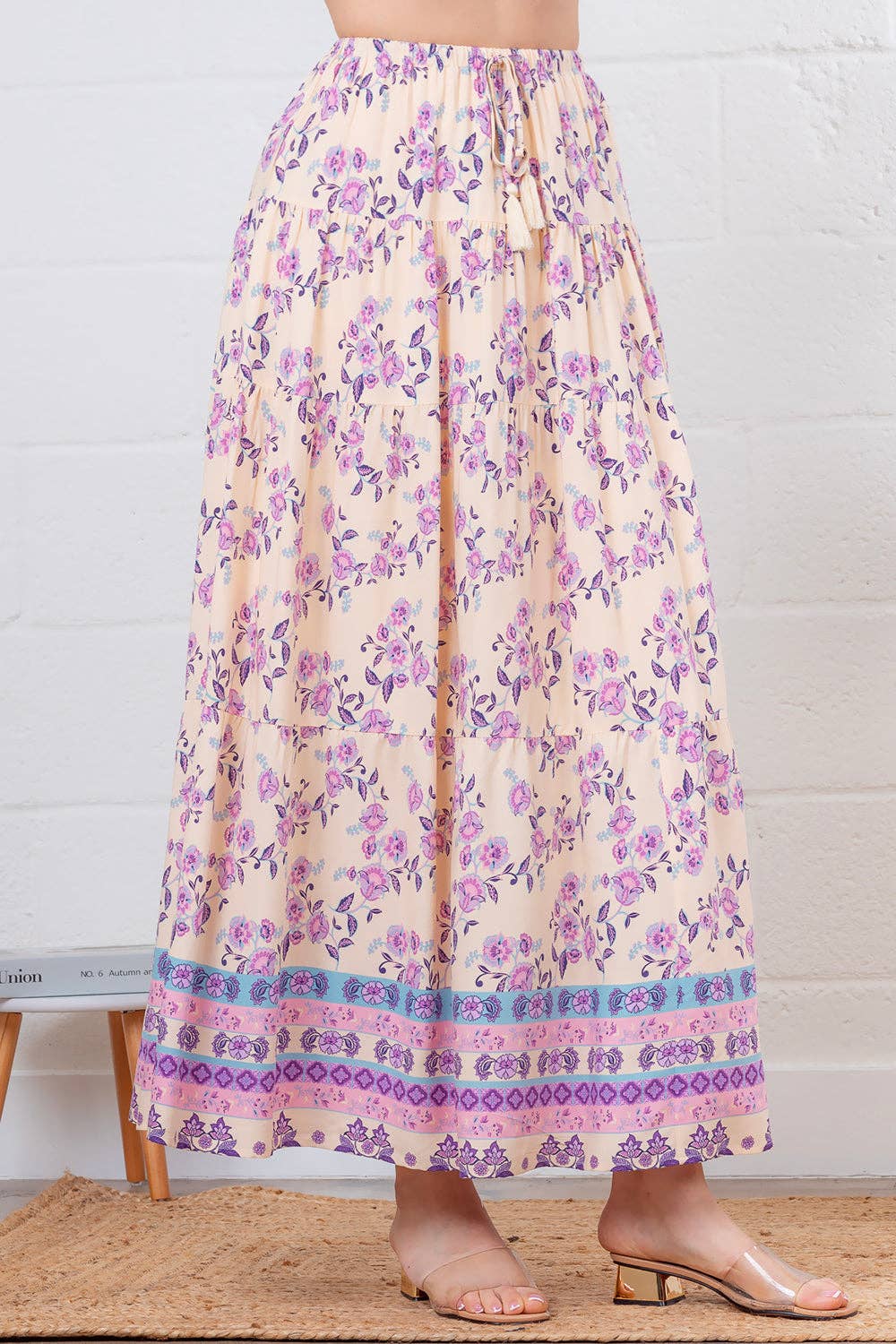 Floral Long Skirt with Drawstring for Stylish Looks