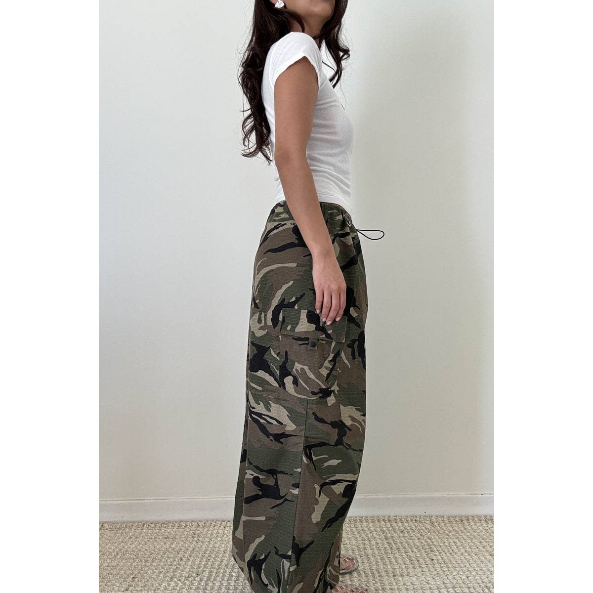 Camo Cargo Maxi Slit Skirt