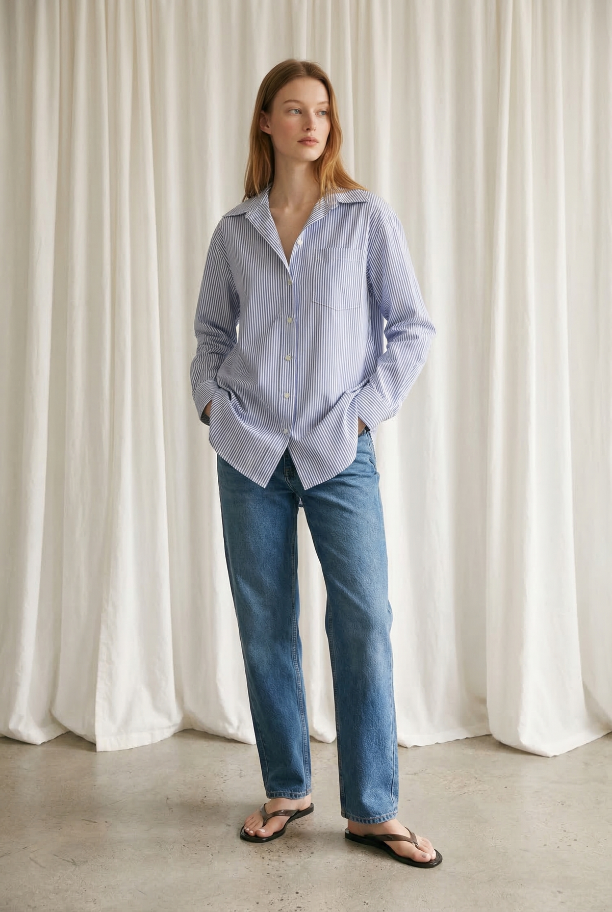 Cotton Striped Oversized Button Down Shirt