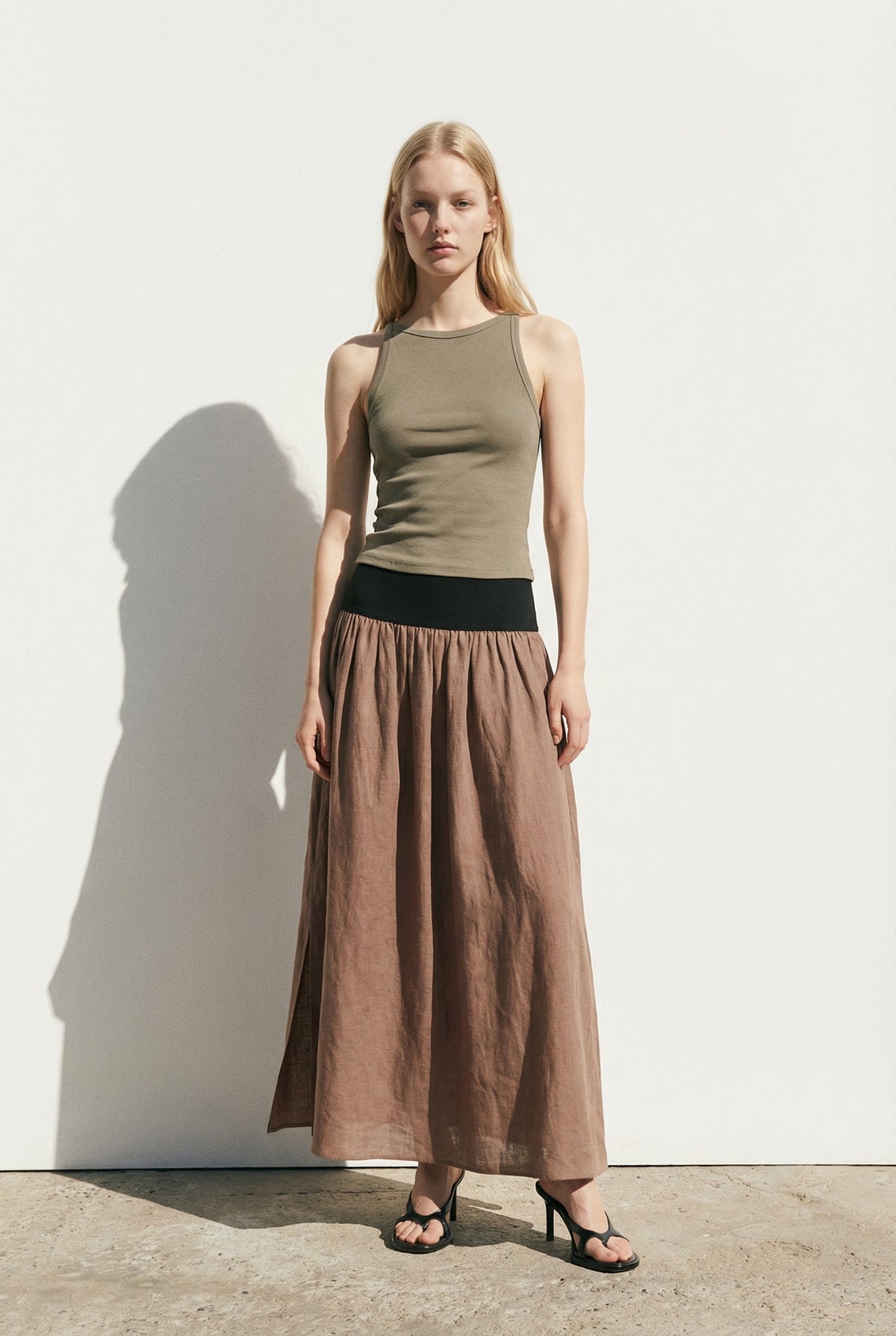 Jersey Waistband Linen Maxi Skirt