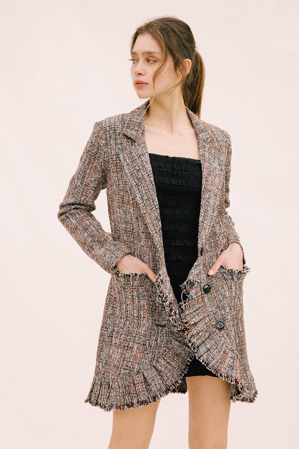 Heathered Tweed Ruffled Mini Dress