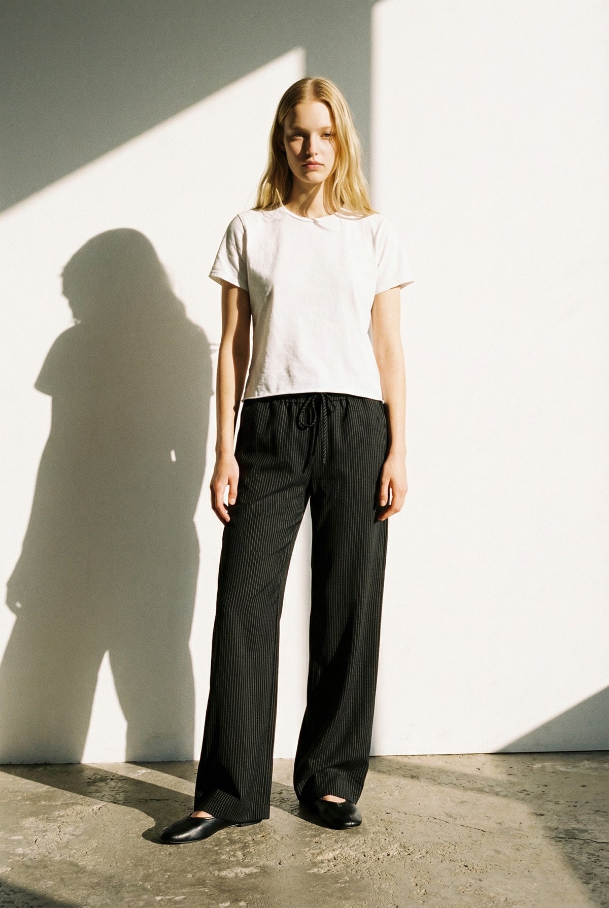Pinstripe Mid Waist Straight Leg Pants