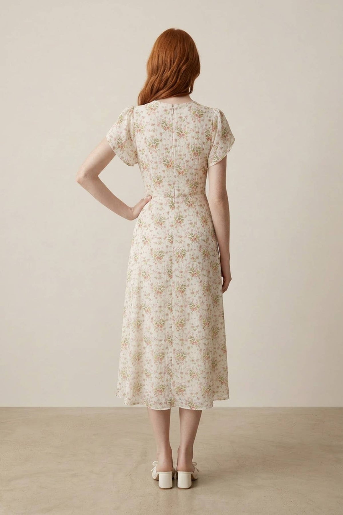 Short Sleeve Back Zipper Printed Maxi Dress
