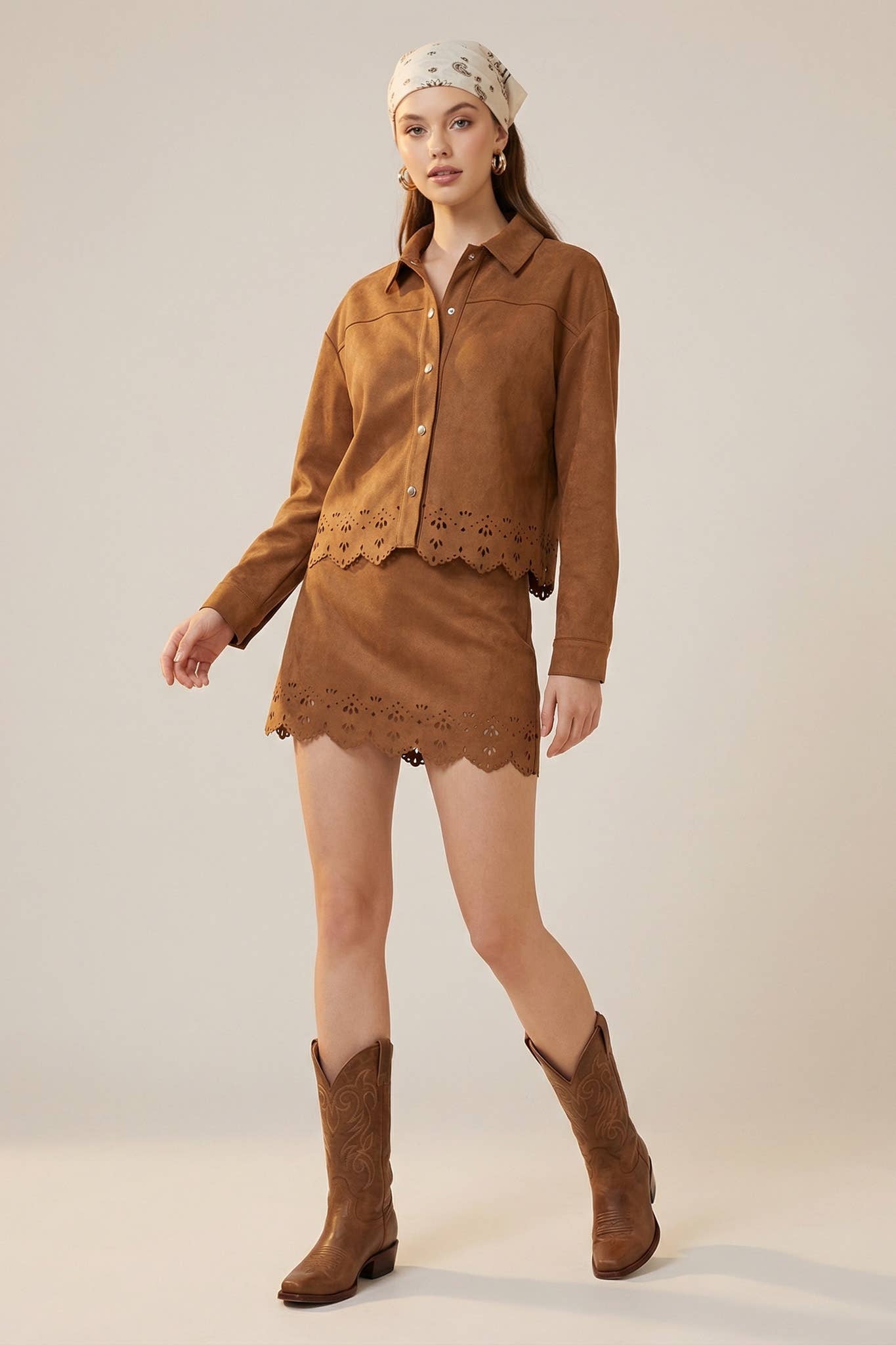 Stylish Mustard Laser Cut Mini Skirt for Women