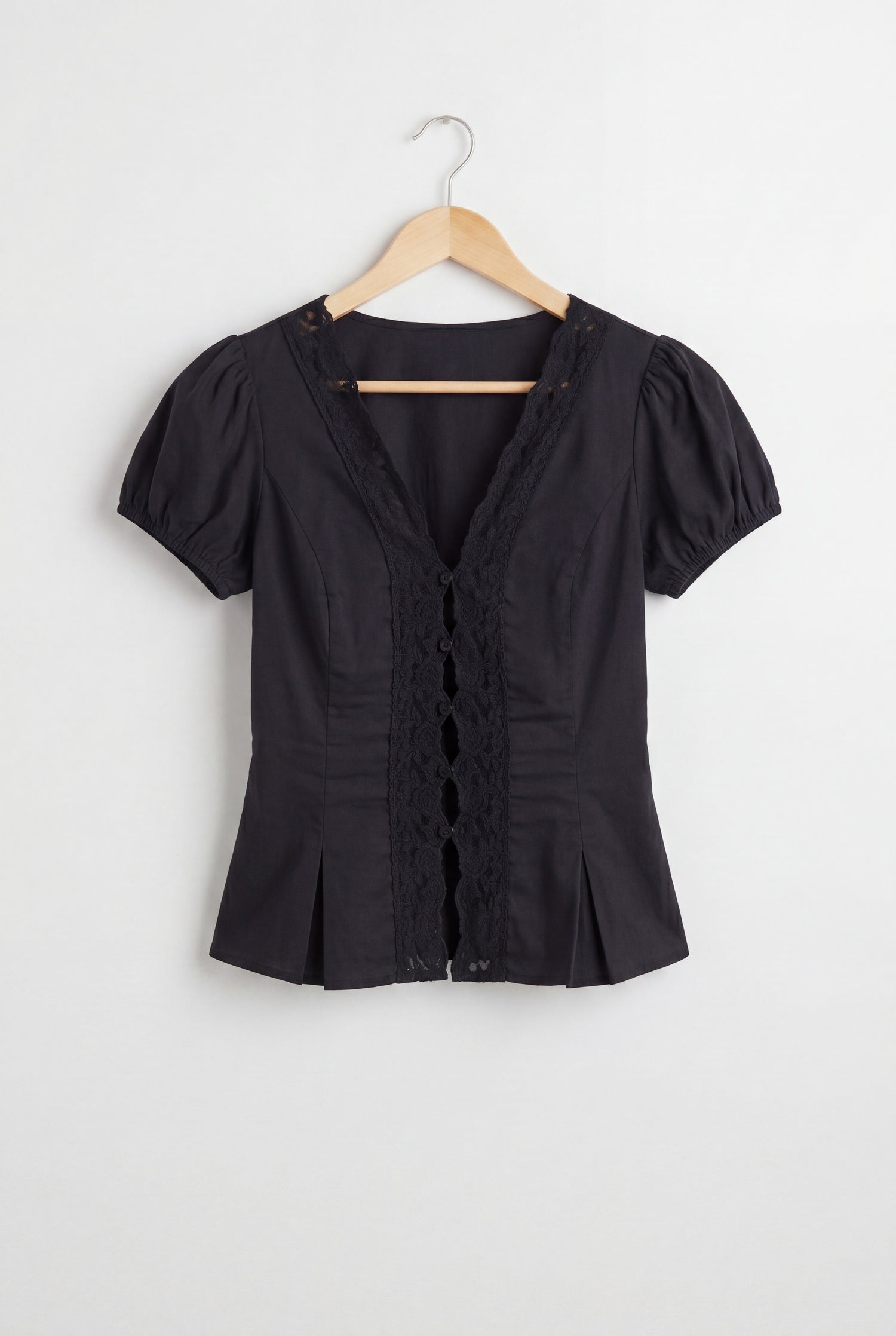 Lace Trim Puff Sleeves Blouse