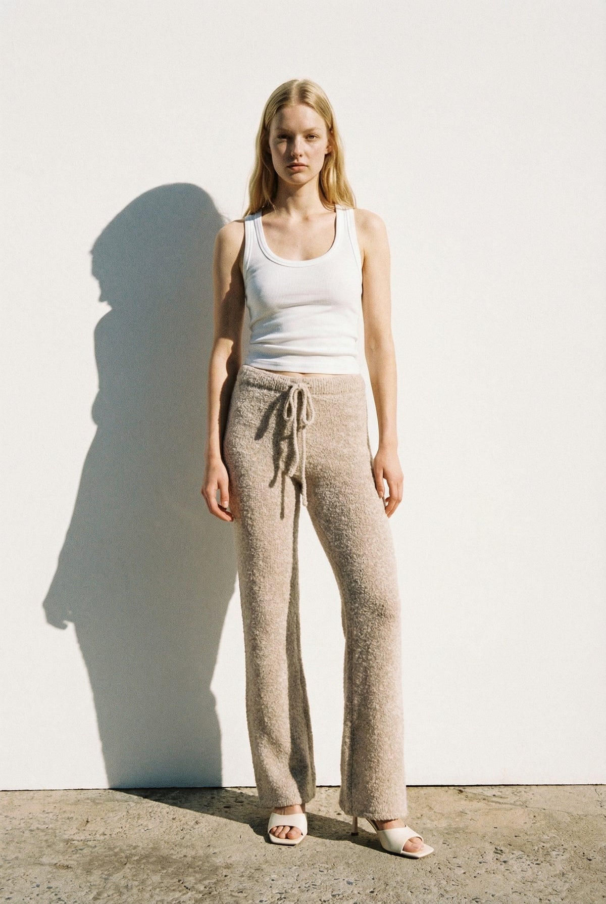 Boucle Knit Slim Flared Leg Pants