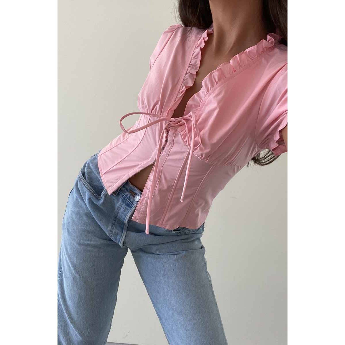 Puff Sleeve V Neck Crop Top