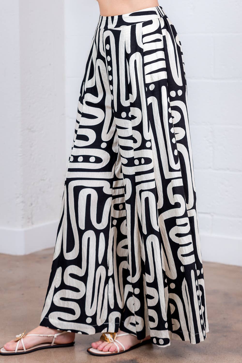Printed Pleated Long Pants