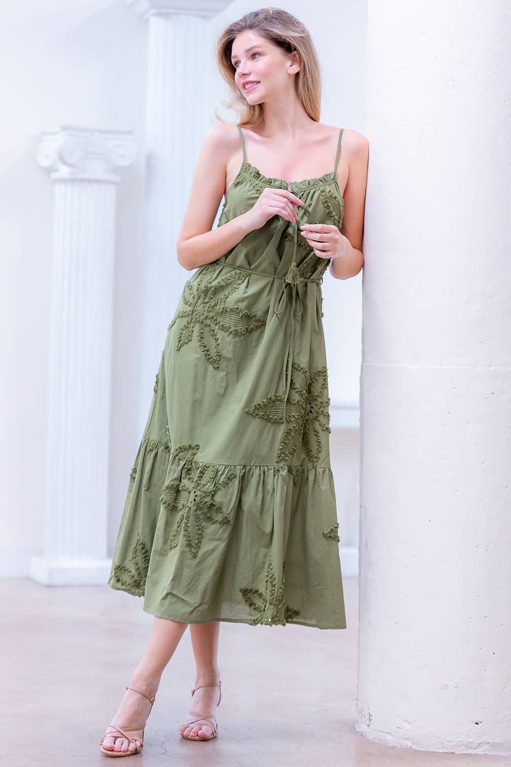Maxi Dress with Spaghetti Straps and Front Tie