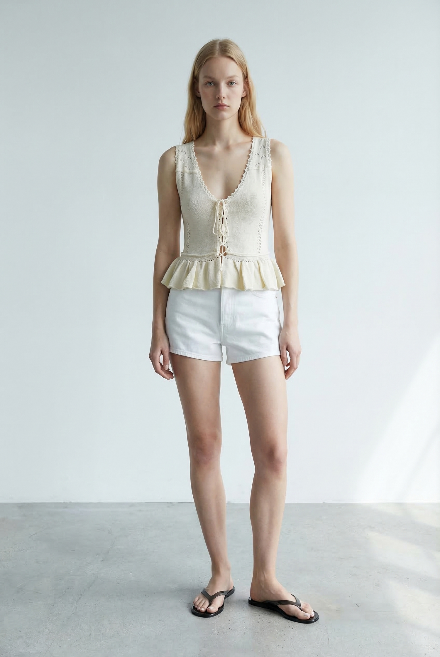 Knit Lace-Up Ruffle Hem Vest