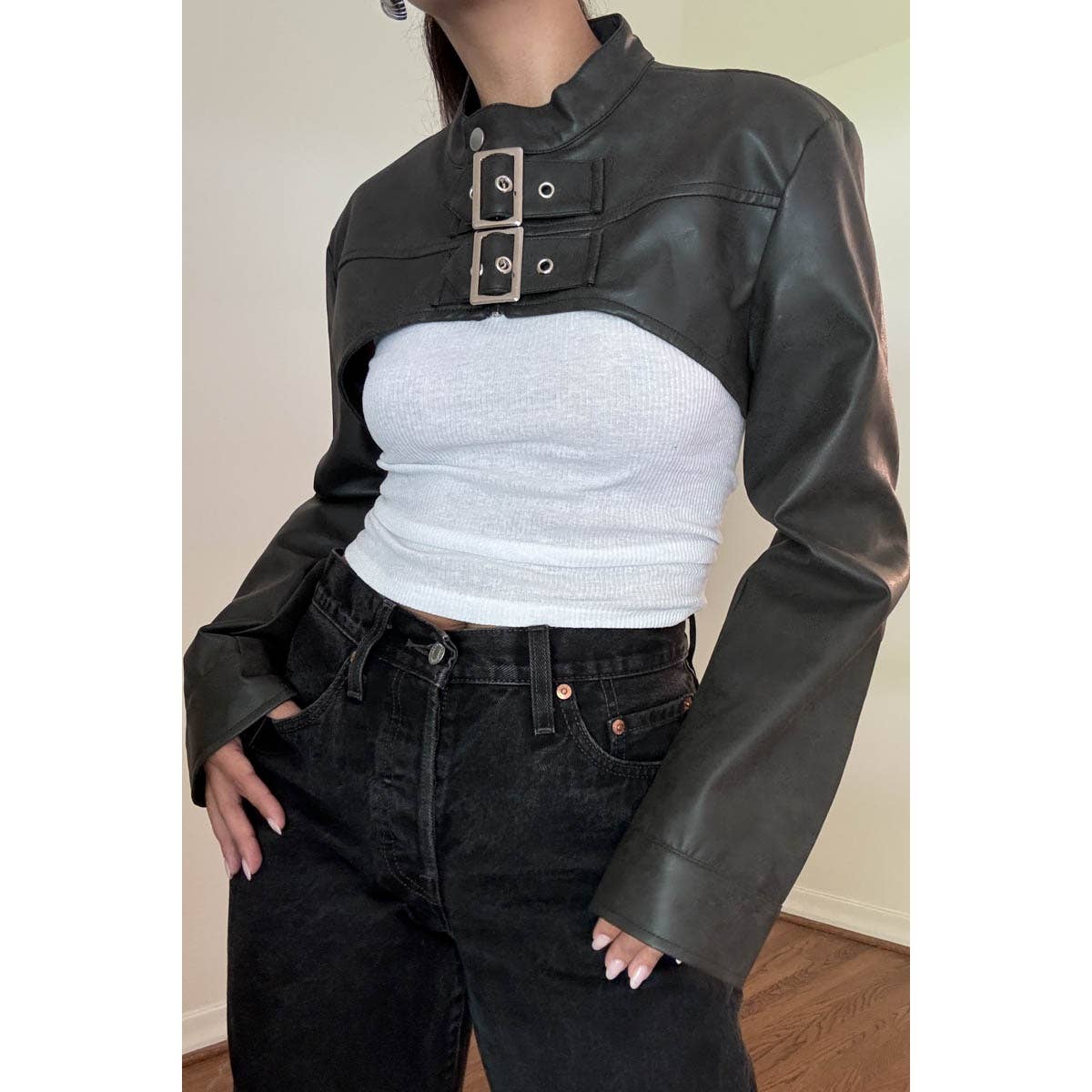 Faux Leather Cropped Biker Jacket