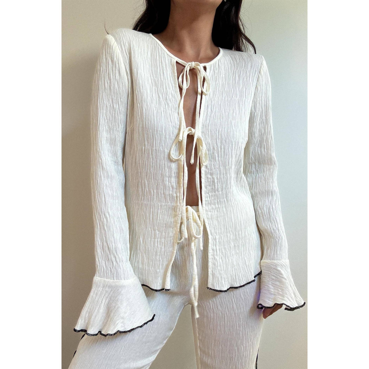 Crinkle Cotton Front Tie Top & Pants Set