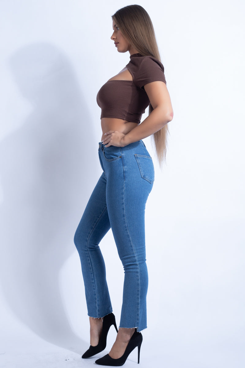 Knit Front Cut Out Top