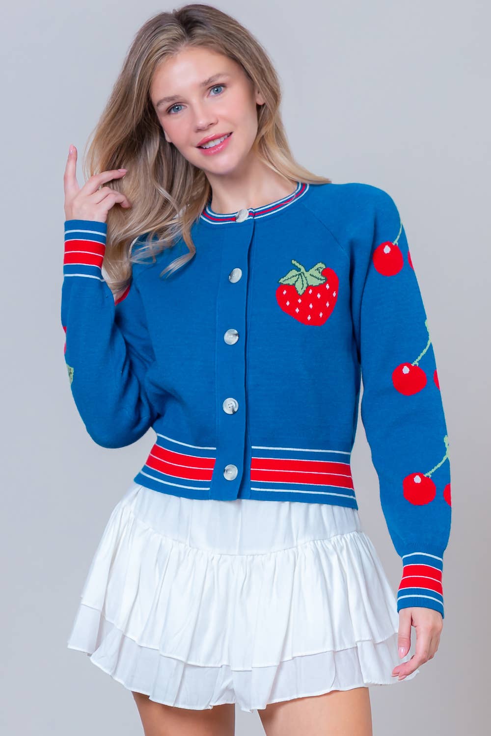 Long Sleeve Button Down Printed Sweater