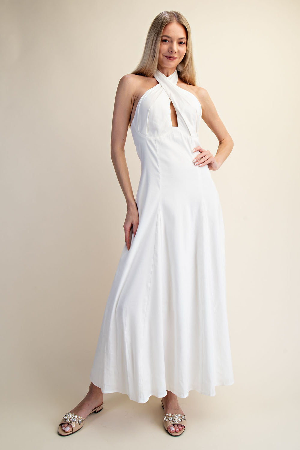 Ethereal Cross Halter Maxi Dress