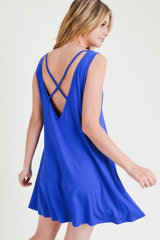 Sleeveless Criss-Cross Back Dress with Pockets