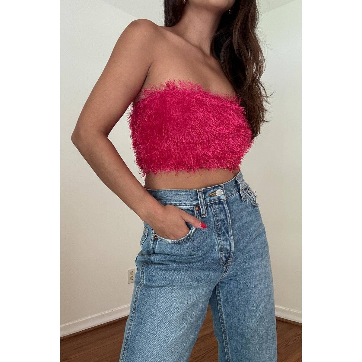 Fringe Fabric Bandeau Crop Top
