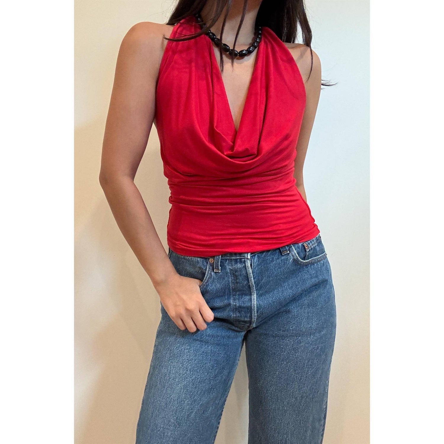 Deep Cowl Neck Halter Top