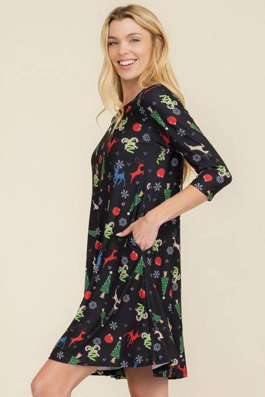 Night Before Christmas Print Dress