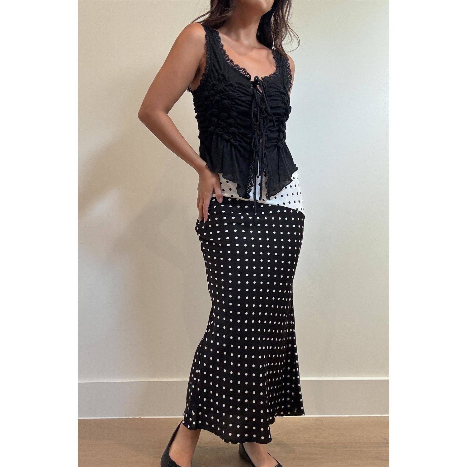 Polka Dots Midi Flared Skirt