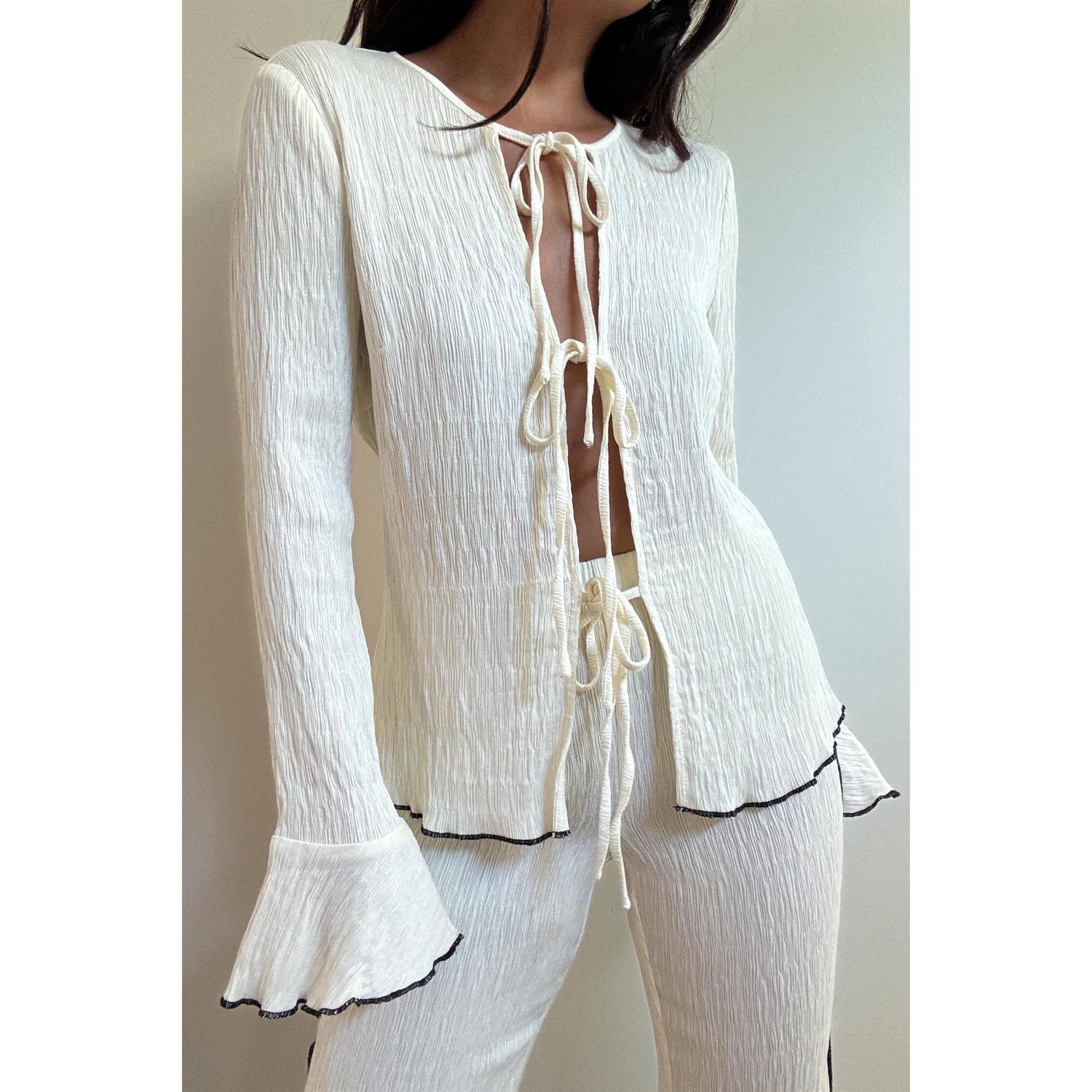 Crinkle Cotton Front Tie Top & Pants Set