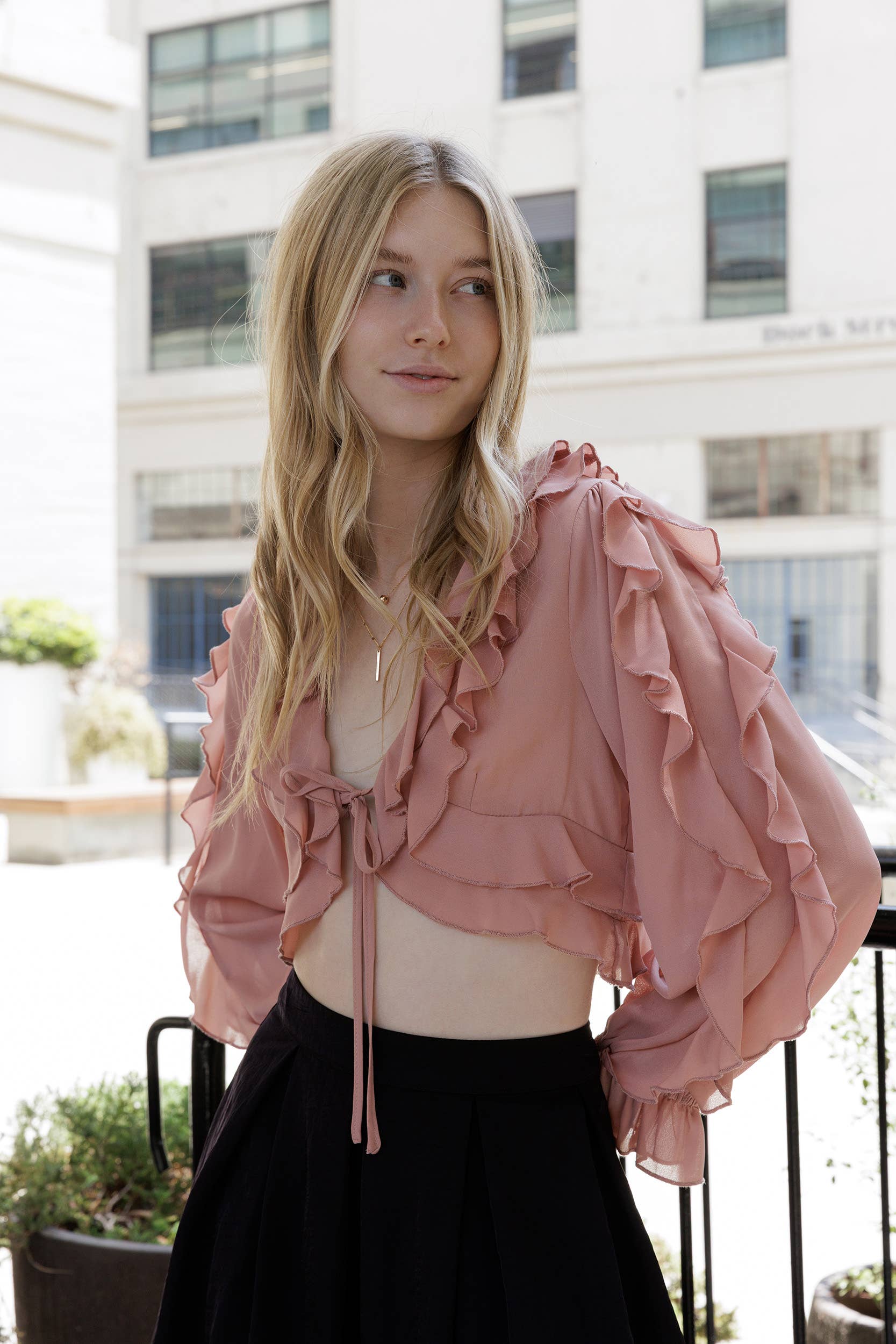 Romantic Ruffle Tie-Front Crop Blouse – Reclop