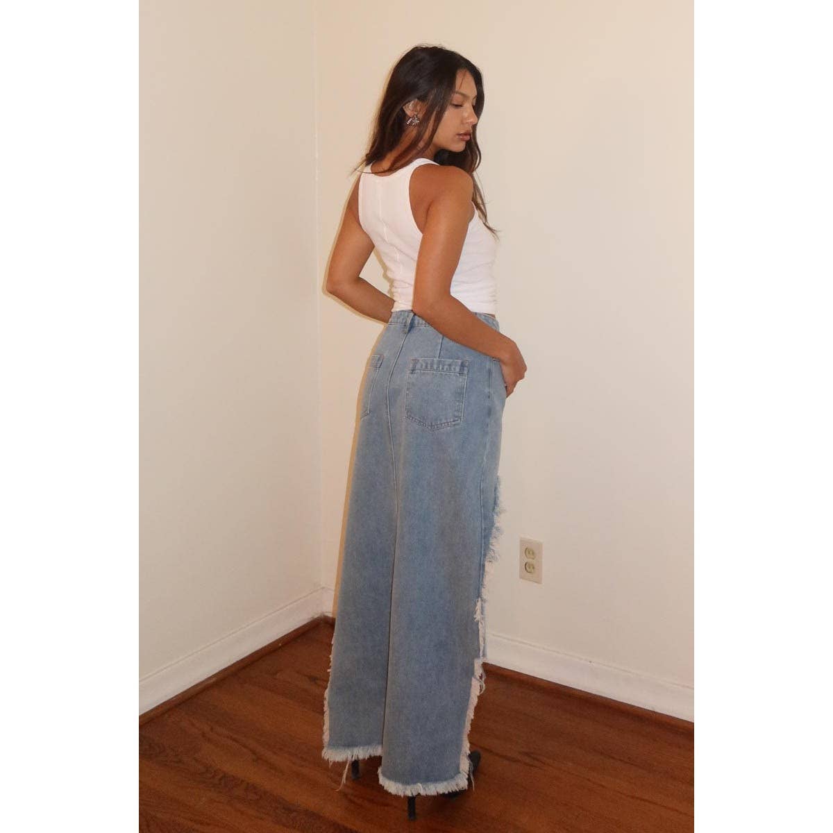 Distressed Detail Denim Skirt