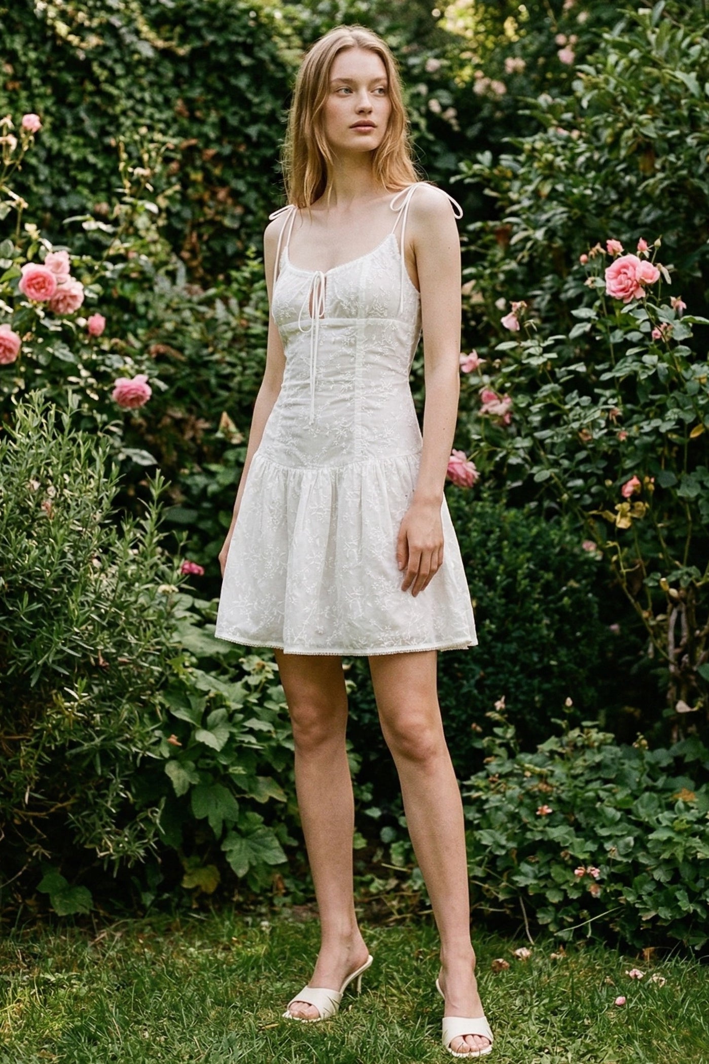 Embroidery Sleeveless Corset Mini Ruffle Dress