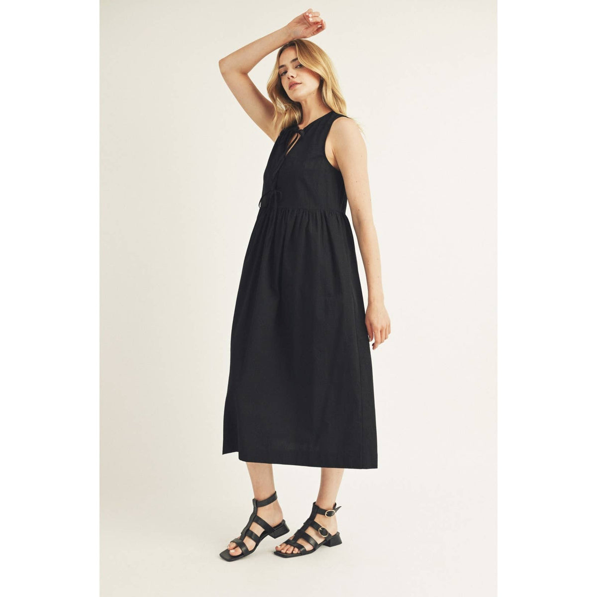 Monochromatic Bow Tie Swing Midi Dress